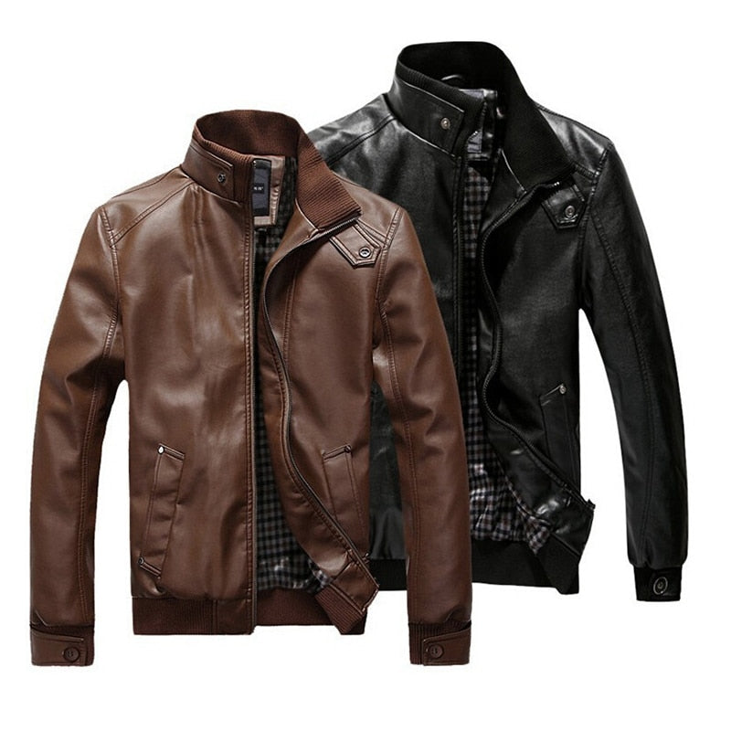 2019 nueva moda otoño chaqueta de cuero masculina negro marrón para hombre cuello alto abrigos chaquetas de motorista de cuero motocicleta chaqueta de cuero