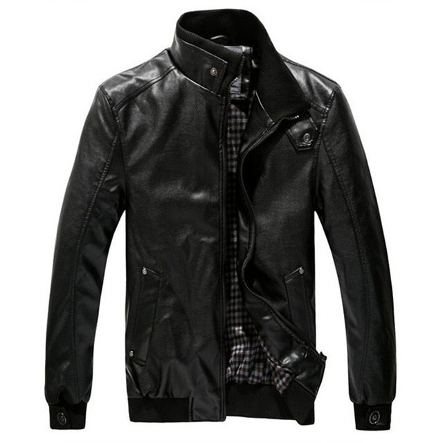 2019 nueva moda otoño chaqueta de cuero masculina negro marrón para hombre cuello alto abrigos chaquetas de motorista de cuero motocicleta chaqueta de cuero