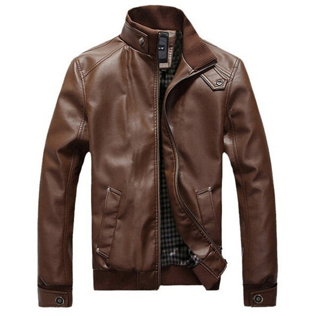 2019 nueva moda otoño chaqueta de cuero masculina negro marrón para hombre cuello alto abrigos chaquetas de motorista de cuero motocicleta chaqueta de cuero