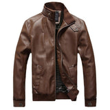2019 nueva moda otoño chaqueta de cuero masculina negro marrón para hombre cuello alto abrigos chaquetas de motorista de cuero motocicleta chaqueta de cuero