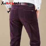 nuevos pantalones casuales de pana para hombres 2019 pantalones clásicos clásicos de negocios de mediana edad rectos elásticos casuales de la marca de vino rojo pantalones casuales