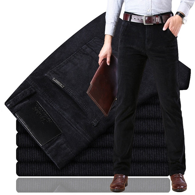 nuevos pantalones casuales de pana para hombres 2019 pantalones clásicos clásicos de negocios de mediana edad rectos elásticos casuales de la marca de vino rojo pantalones casuales