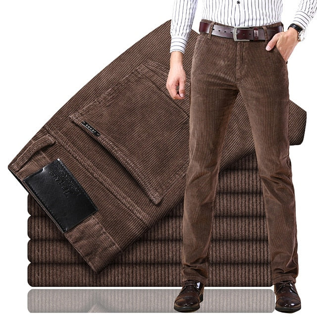 nuevos pantalones casuales de pana para hombres 2019 pantalones clásicos clásicos de negocios de mediana edad rectos elásticos casuales de la marca de vino rojo pantalones casuales