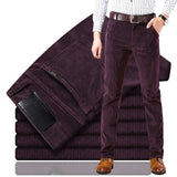 nuevos pantalones casuales de pana para hombres 2019 pantalones clásicos clásicos de negocios de mediana edad rectos elásticos casuales de la marca de vino rojo pantalones casuales