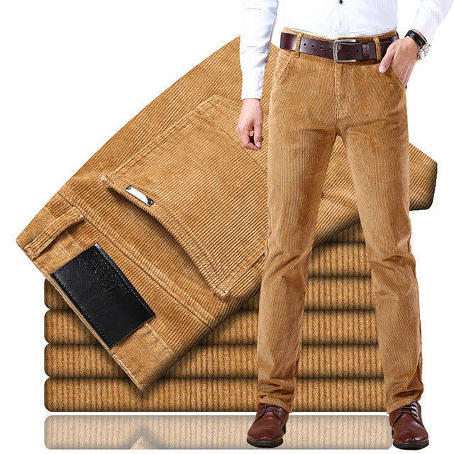 nuevos pantalones casuales de pana para hombres 2019 pantalones clásicos clásicos de negocios de mediana edad rectos elásticos casuales de la marca de vino rojo pantalones casuales