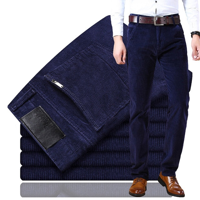 nuevos pantalones casuales de pana para hombres 2019 pantalones clásicos clásicos de negocios de mediana edad rectos elásticos casuales de la marca de vino rojo pantalones casuales