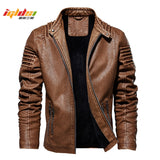 Chaqueta de cuero de invierno para hombre Motociclista Abrigos de cuero de la PU Ropa de abrigo masculina Moda Chaqueta de forro de lana sintética cálida y espesa M-5XL