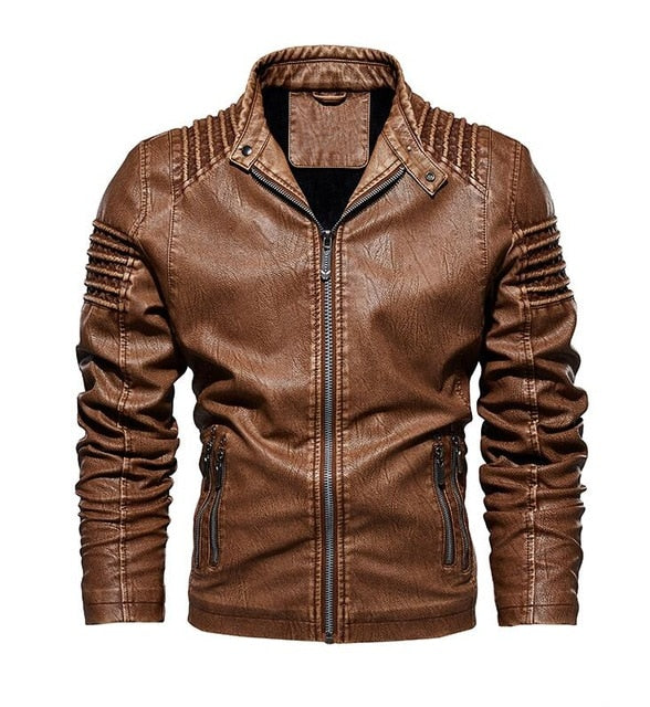 Chaqueta de cuero de invierno para hombre Motociclista Abrigos de cuero de la PU Ropa de abrigo masculina Moda Chaqueta de forro de lana sintética cálida y espesa M-5XL