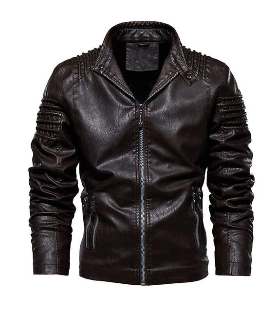 Chaqueta de cuero de invierno para hombre Motociclista Abrigos de cuero de la PU Ropa de abrigo masculina Moda Chaqueta de forro de lana sintética cálida y espesa M-5XL