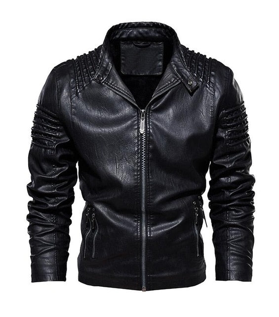 Chaqueta de cuero de invierno para hombre Motociclista Abrigos de cuero de la PU Ropa de abrigo masculina Moda Chaqueta de forro de lana sintética cálida y espesa M-5XL