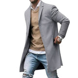 Otoño Invierno Hombres Marca Fleece mezclas Chaqueta Hombre Abrigo Casual Sólido Abrigos de cuello delgado Abrigo largo de algodón Trench Streetwear