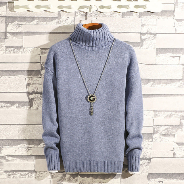 Suéter de cachemira cálido grueso de invierno para hombre Suéter de cuello alto para hombre Suéteres de corte slim Jersey de punto clásico de lana para hombres Pull Homme 7 color