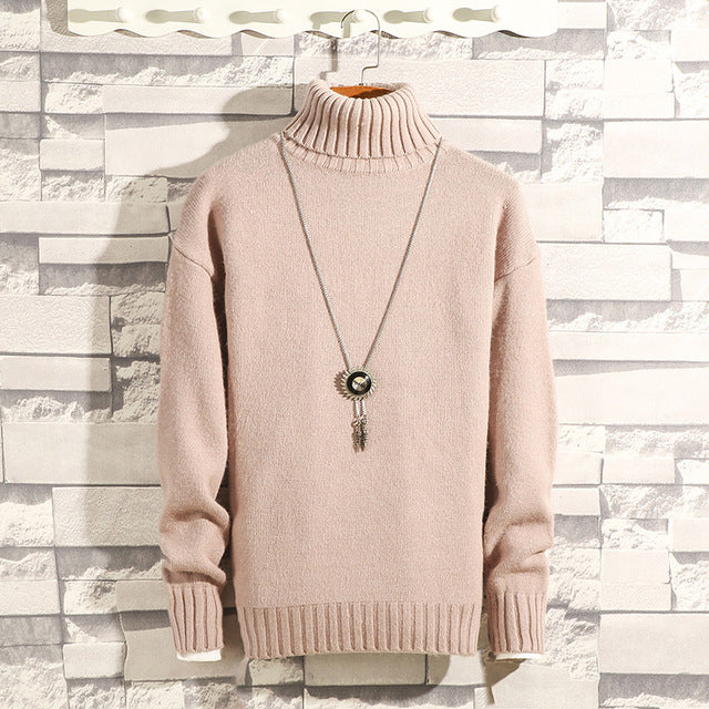 Suéter de cachemira cálido grueso de invierno para hombre Suéter de cuello alto para hombre Suéteres de corte slim Jersey de punto clásico de lana para hombres Pull Homme 7 color