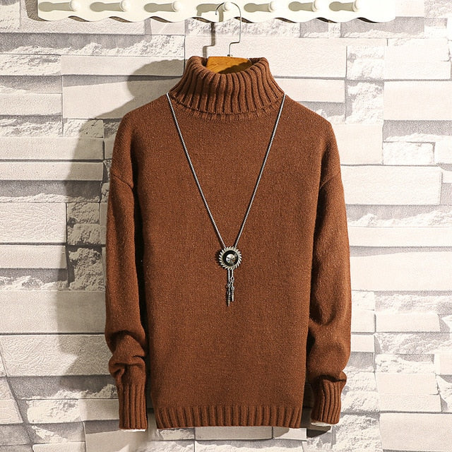 Suéter de cachemira cálido grueso de invierno para hombre Suéter de cuello alto para hombre Suéteres de corte slim Jersey de punto clásico de lana para hombres Pull Homme 7 color