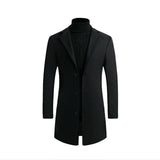 Otoño Invierno Hombres Marca Fleece mezclas Chaqueta Hombre Abrigo Casual Sólido Abrigos de cuello delgado Abrigo largo de algodón Trench Streetwear