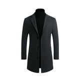 Otoño Invierno Hombres Marca Fleece mezclas Chaqueta Hombre Abrigo Casual Sólido Abrigos de cuello delgado Abrigo largo de algodón Trench Streetwear