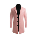 Otoño Invierno Hombres Marca Fleece mezclas Chaqueta Hombre Abrigo Casual Sólido Abrigos de cuello delgado Abrigo largo de algodón Trench Streetwear