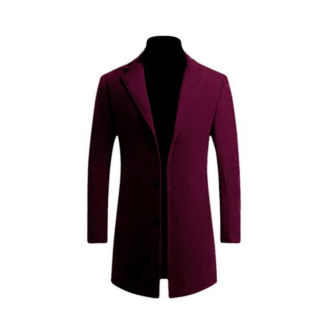 Otoño Invierno Hombres Marca Fleece mezclas Chaqueta Hombre Abrigo Casual Sólido Abrigos de cuello delgado Abrigo largo de algodón Trench Streetwear