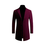 Otoño Invierno Hombres Marca Fleece mezclas Chaqueta Hombre Abrigo Casual Sólido Abrigos de cuello delgado Abrigo largo de algodón Trench Streetwear