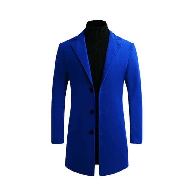 Otoño Invierno Hombres Marca Fleece mezclas Chaqueta Hombre Abrigo Casual Sólido Abrigos de cuello delgado Abrigo largo de algodón Trench Streetwear