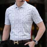Thoshine Marca Hombres Corto Polo 95% viscosa Moda Informal polo de negocios cuadros estilo Dot Camisa bolsillos Tops