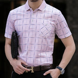 Thoshine Marca Hombres Corto Polo 95% viscosa Moda Informal polo de negocios cuadros estilo Dot Camisa bolsillos Tops