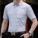 Thoshine Marca Hombres Corto Polo 95% viscosa Moda Informal polo de negocios cuadros estilo Dot Camisa bolsillos Tops